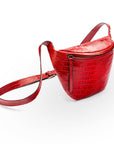 Leather Bum Bag For Men - Red Croc Effect