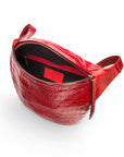 Leather Bum Bag For Men - Red Croc Effect