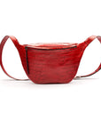 Leather Bum Bag For Men - Red Croc Effect