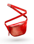 Leather Bum Bag For Men - Red Croc Effect