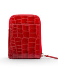 Leather card case with zip, red croc, front