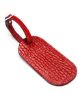 Leather luggage tag, red croc, front