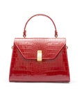 Leather top handle bag, red croc, front