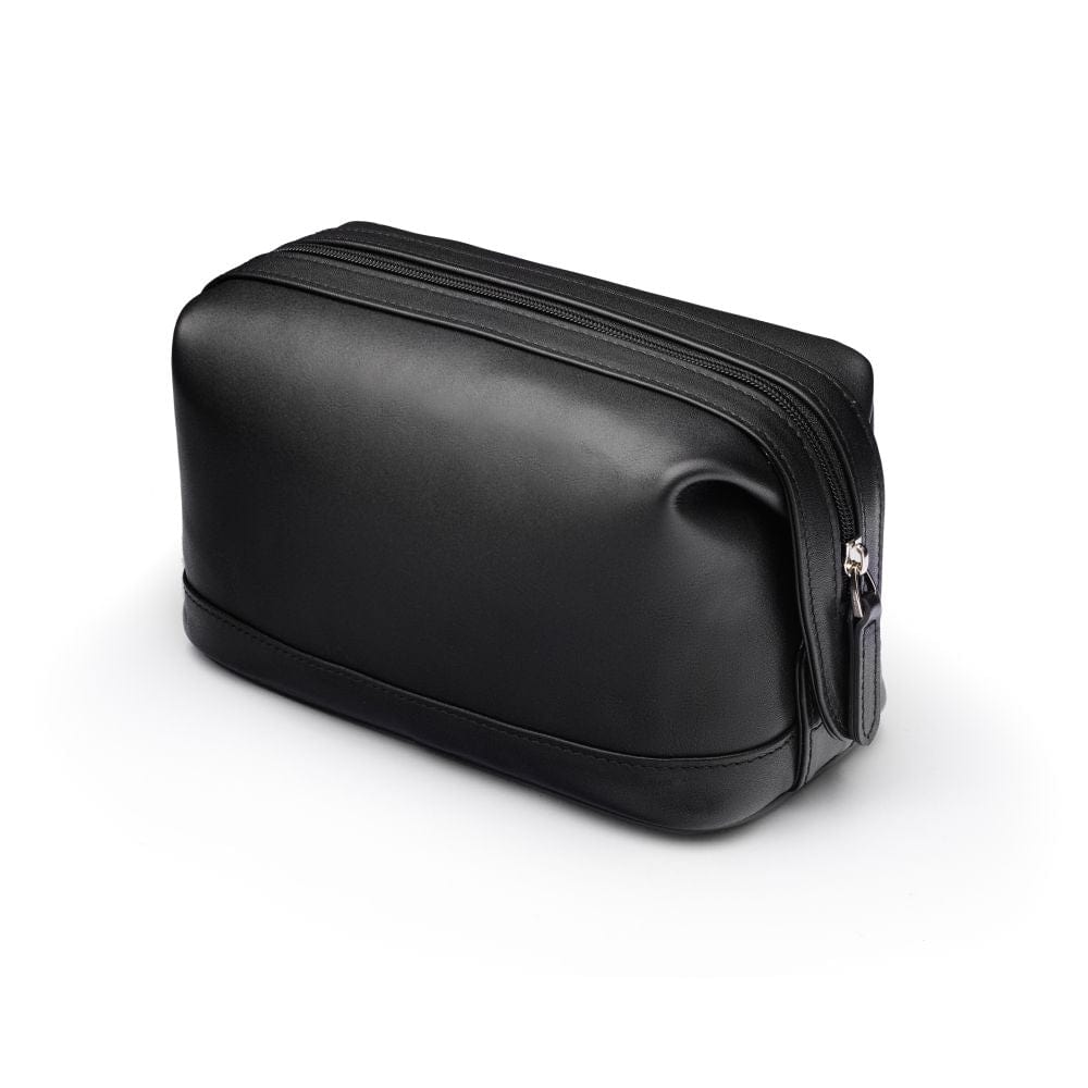 Leather Wash Bag, Black Toiletry Bags SageBrown