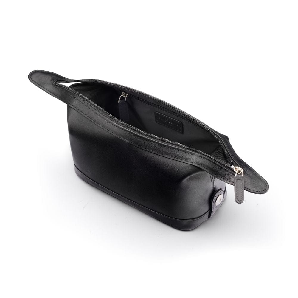 Leather wash bag, black, inside