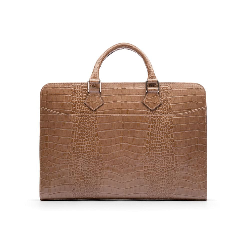 Leather Trinity 13" laptop briefcase, taupe croc, front