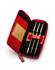 Leather zip around triple pen case, red croc, inside