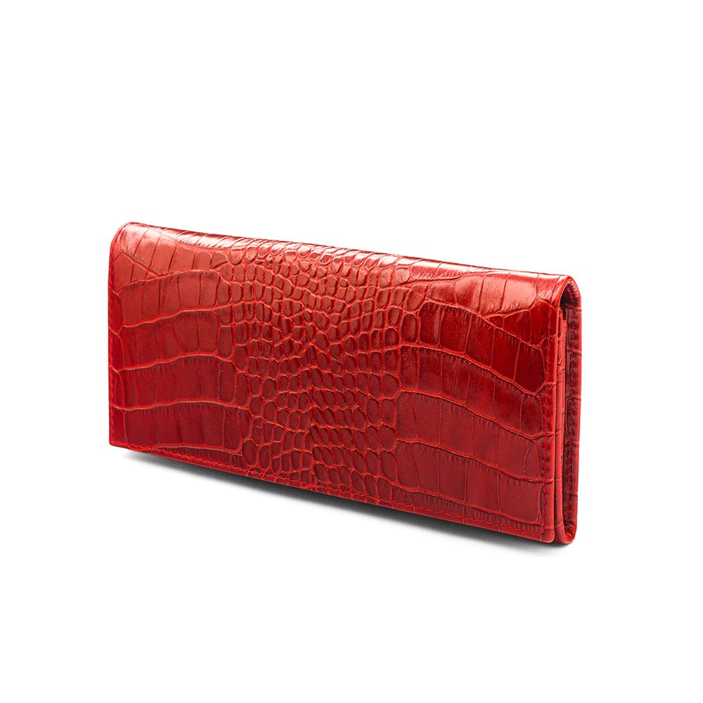Leather Mayfair concertina purse, red croc, front
