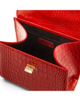 Mini leather Morgan Bag, top handle bag, red croc, inside