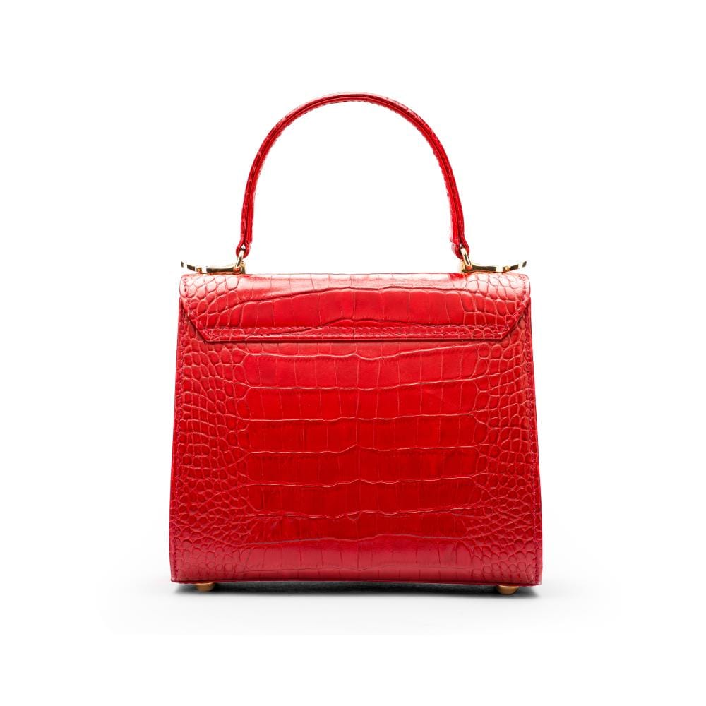 Mini leather Morgan Bag, top handle bag, red croc, back