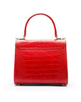 Mini leather Morgan Bag, top handle bag, red croc, back