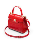Mini leather Morgan Bag, top handle bag, red croc, side view