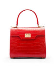 Mini leather Morgan Bag, top handle bag, red croc, front
