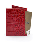 Premium Slim RFID Leather Credit Card Wallet, Red Croc Effect, back