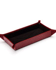 Rectangular leather valet tray, red croc with black