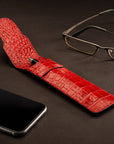 Single Leather Pen Case - Red Croc Effect
