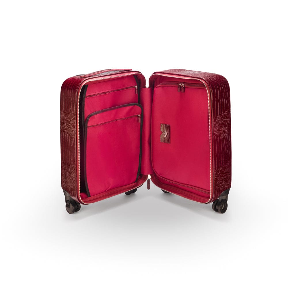 Small leather suitcase, burgundy croc, inside