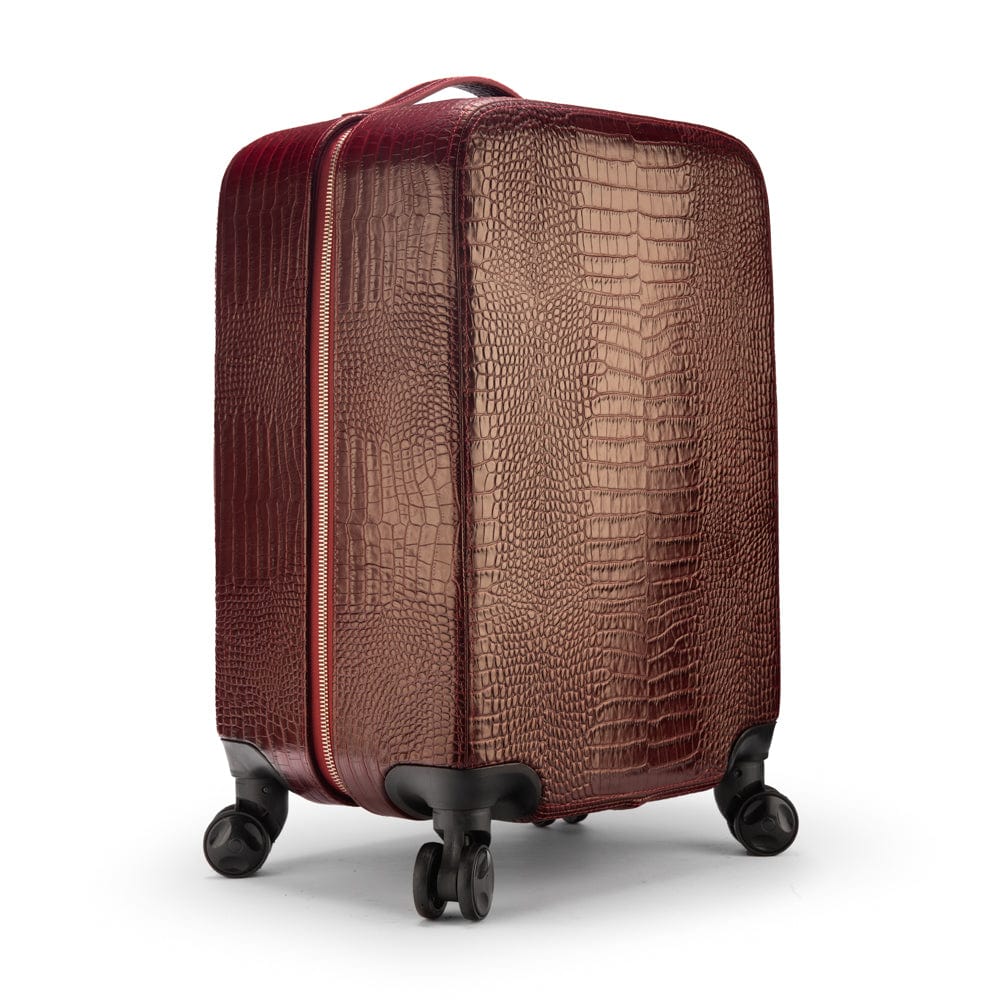 Small leather suitcase, burgundy croc, side view
