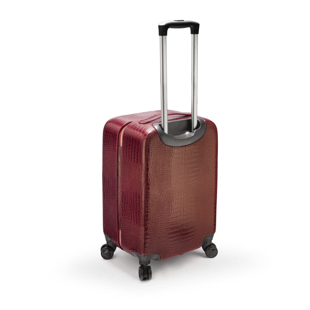 Small leather suitcase, burgundy croc, with telescopic handle