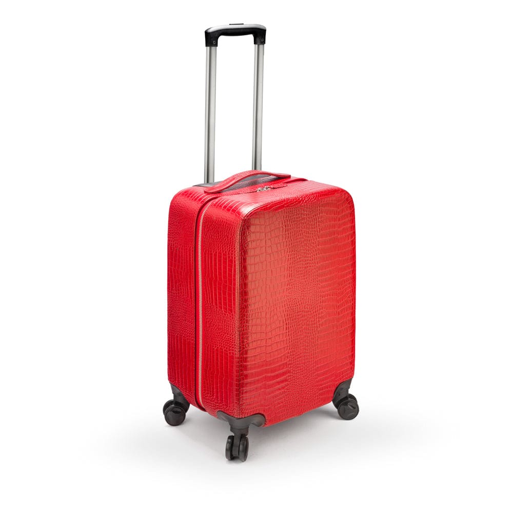 Small leather suitcase, red croc, side
