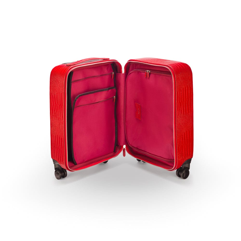 Small leather suitcase, red croc, inside