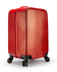 Small 4 Wheel Leather Suitcase - Red Croc Effect