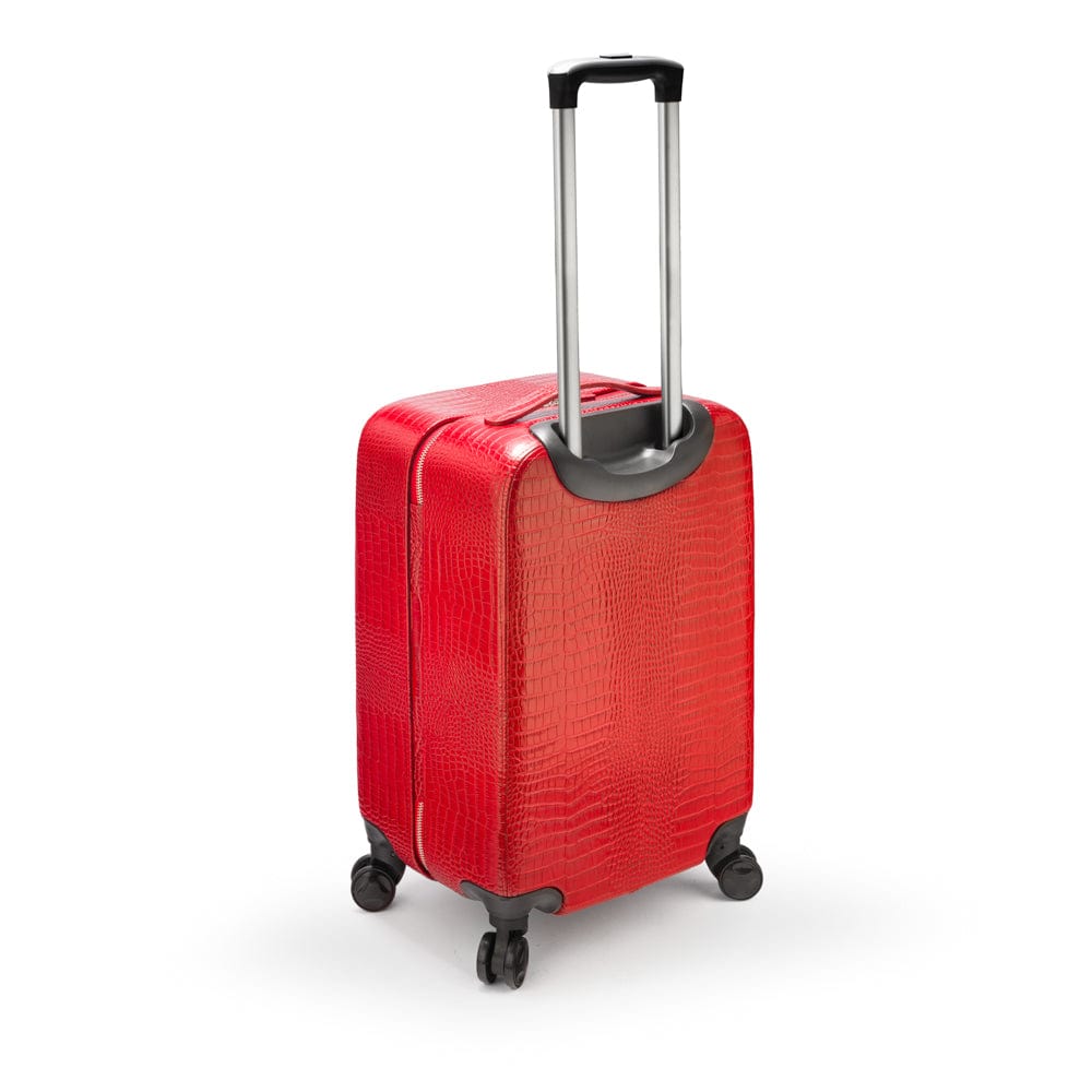 Small leather suitcase, red croc, with telescopic handle