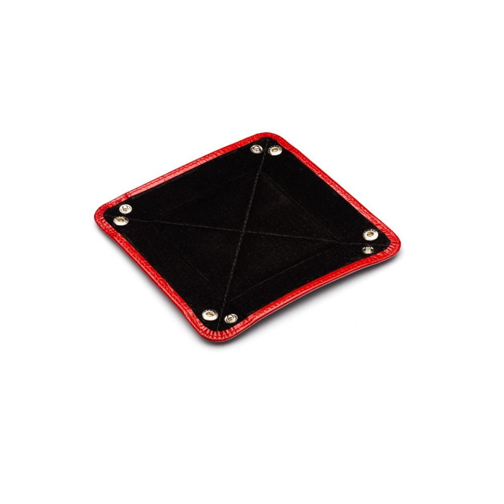 Small leather valet tray, red croc, flat