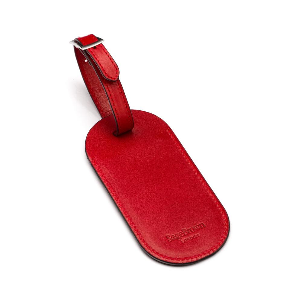 Leather luggage tag, red, back