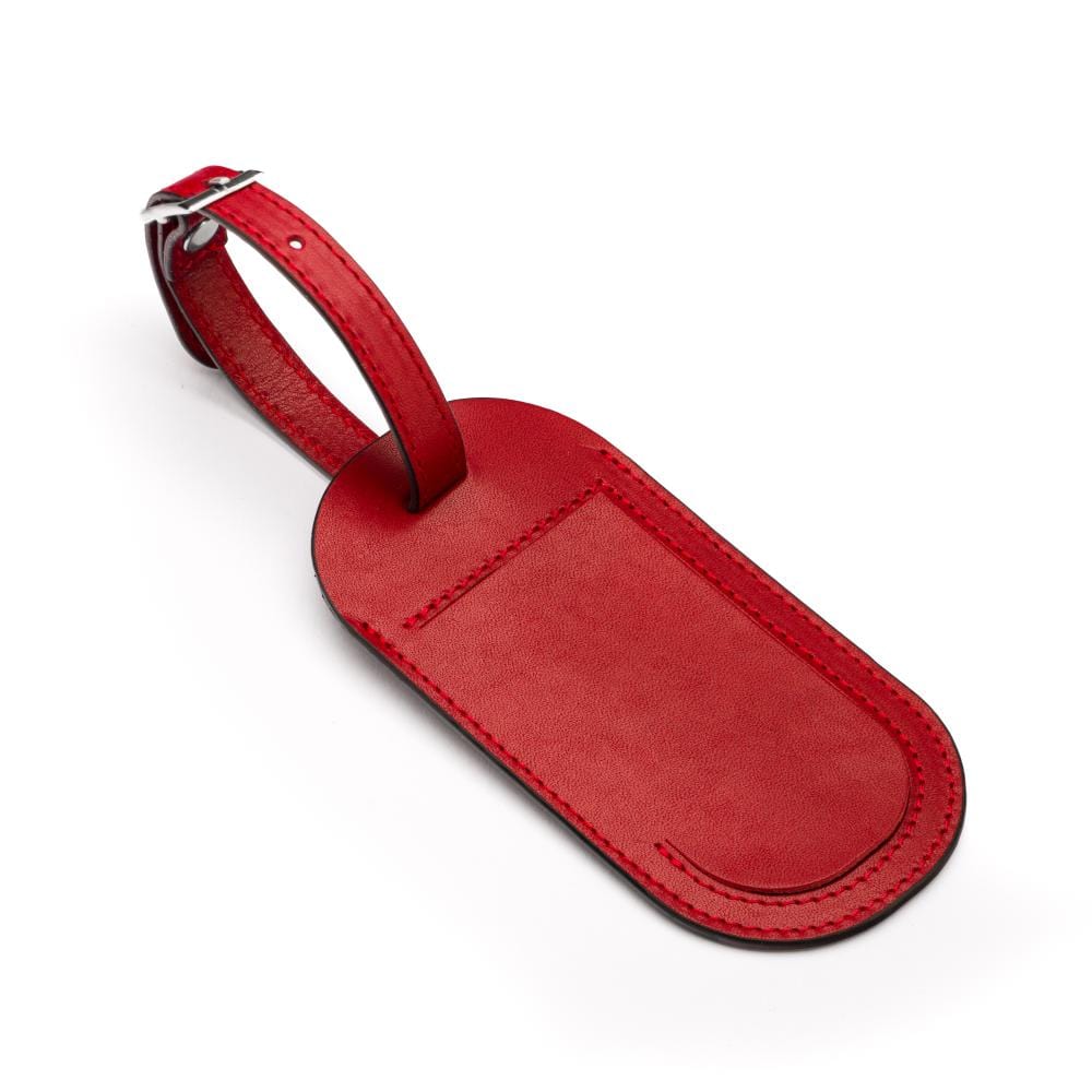Leather luggage tag, red, front