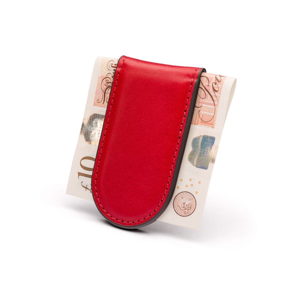 Leather Magnetic Money Clip, red, back