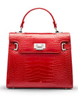 Leather Catherine bag, red patent croc, front
