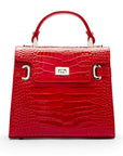 Leather mini Catherine bag, red patent croc, front
