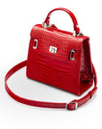 Leather mini Catherine bag, red patent croc, with detachable strap