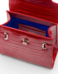 Leather mini Catherine bag, red patent croc, inside