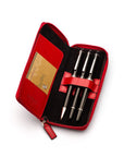Leather zip around triple pen case, red, inside