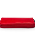 Leather zip around triple pen case, red, zip