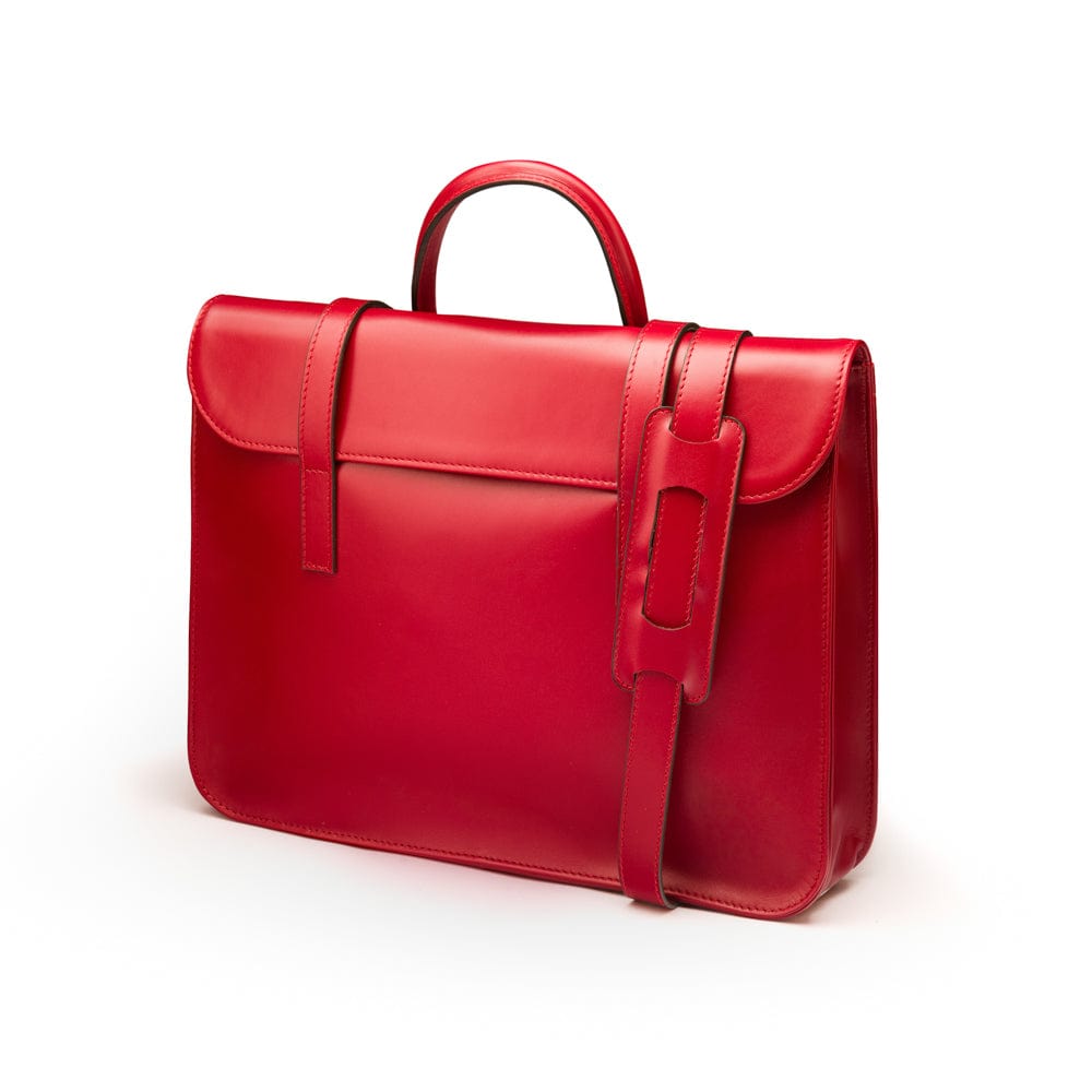 Leather music bag, red, with shoulder strap