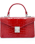 Luxury Leather Maya Top Handle Crossbody Bag, Red Patent Croc, front
