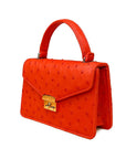 Real ostrich Maya bag, red ostrich, side