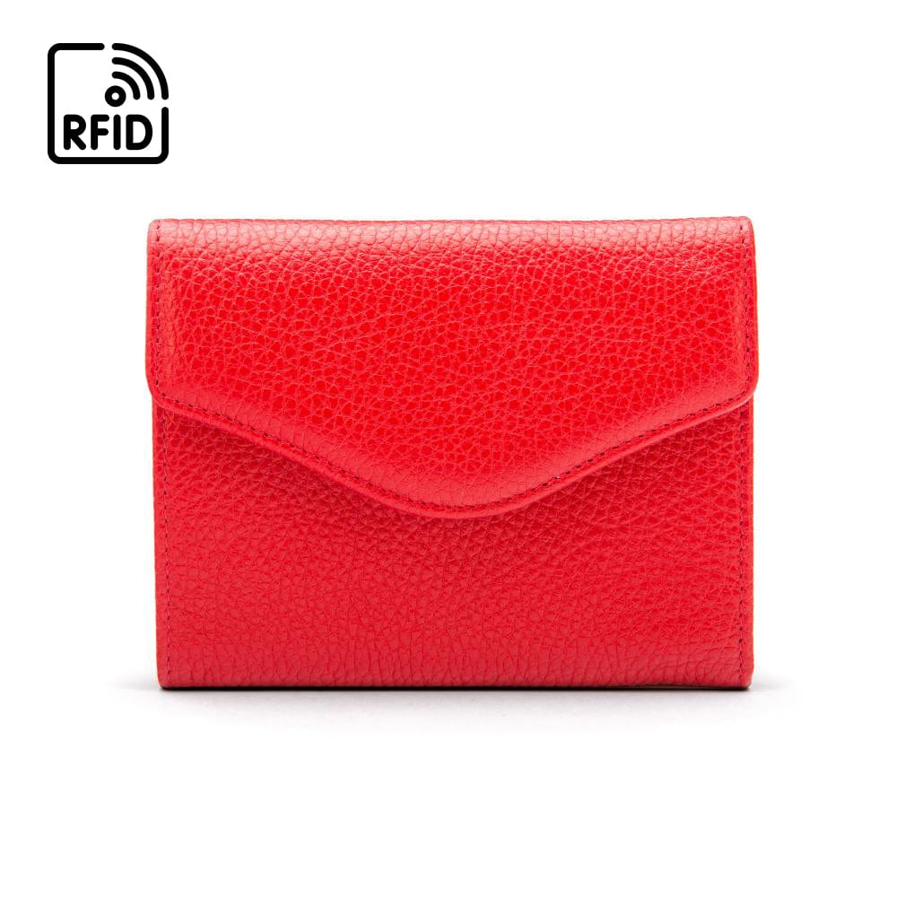 RFID Large leather purse with 15 CC, red, front