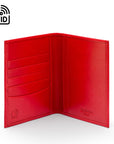 RFID leather passport holder, red, inside view