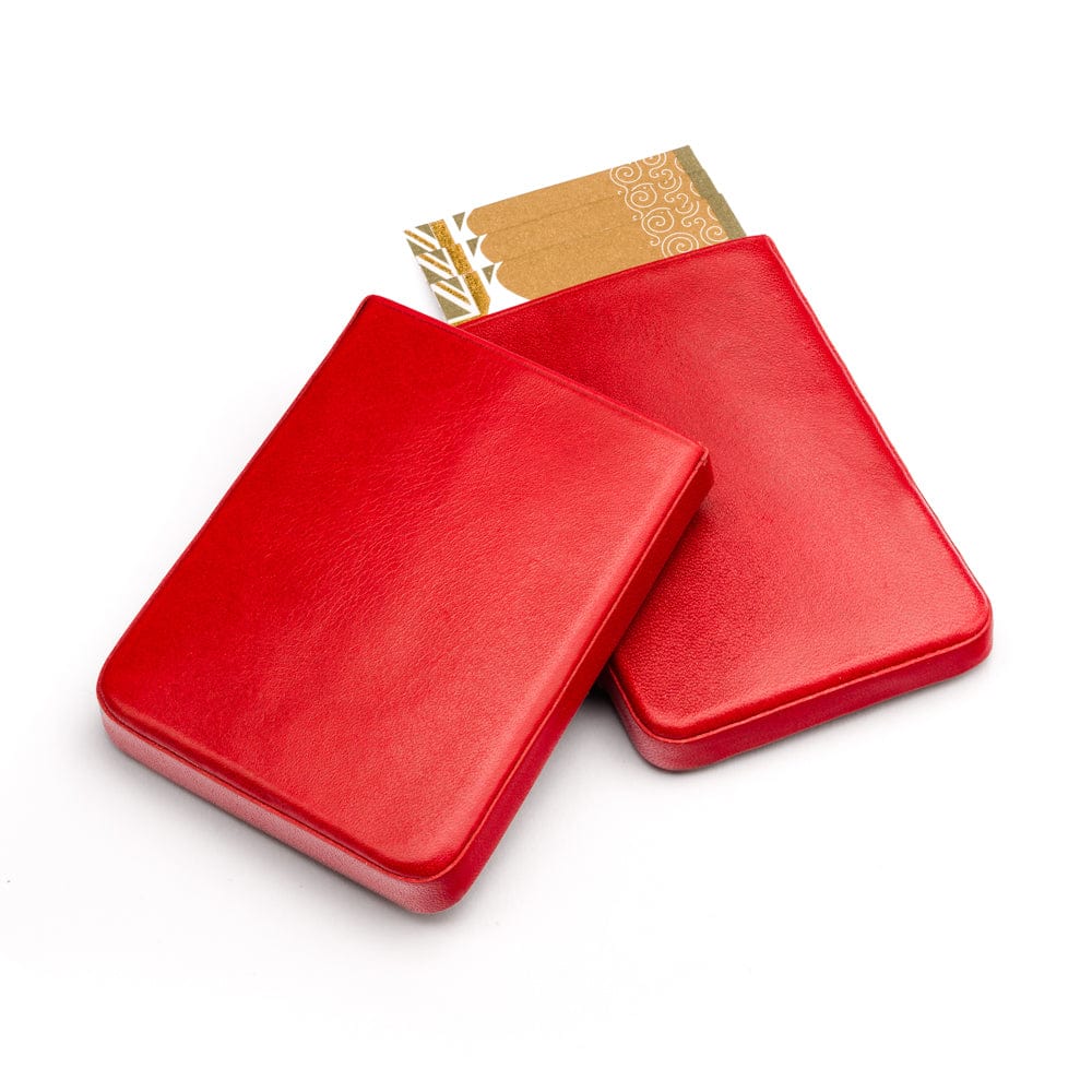 Pull apart business card holder, red, open