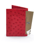 Slim Real Ostrich Leather Bifold Card Wallet with RFID, Red, back