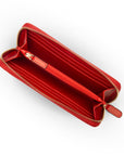 Tall leather zip around accordion purse, red