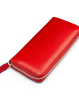 Tall leather zip around accordion purse, red, front
