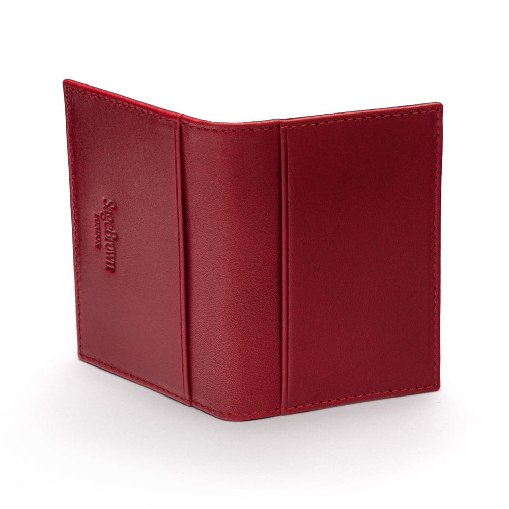 Leather travel card wallet, red, back