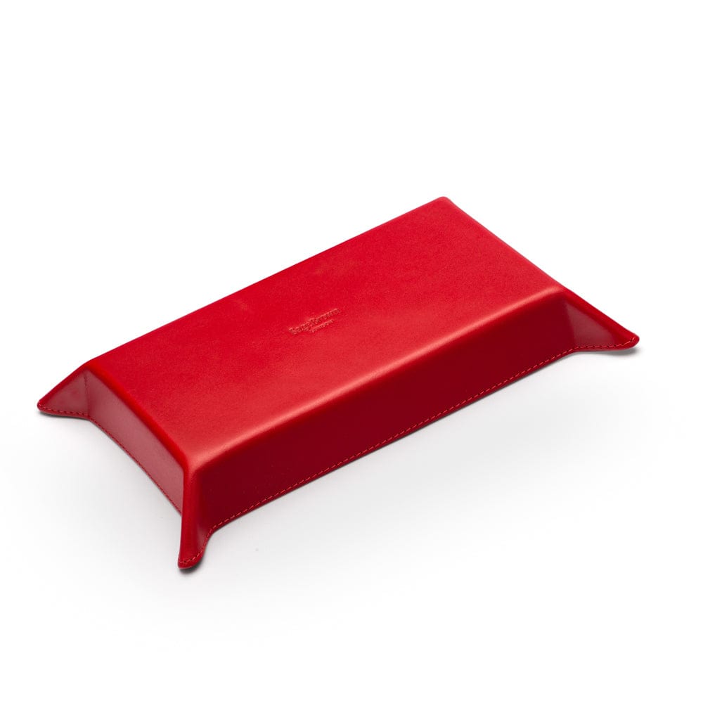 Rectangular leather valet tray, red with black, base