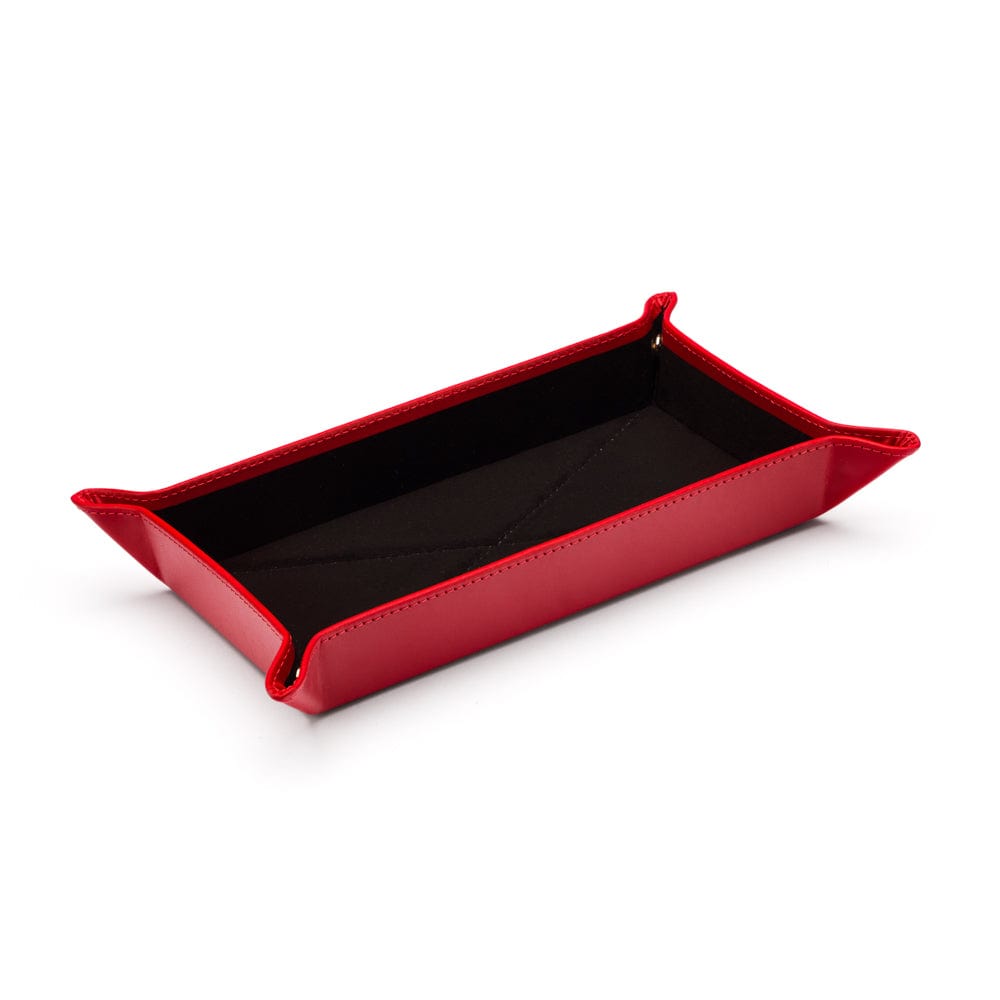 Rectangular leather valet tray, red with black