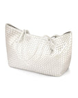 Woven leather slouchy bag, silver, side